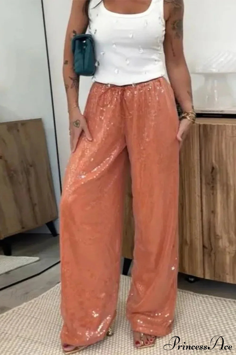 Sequin Loose Wide-Leg Casual Pants