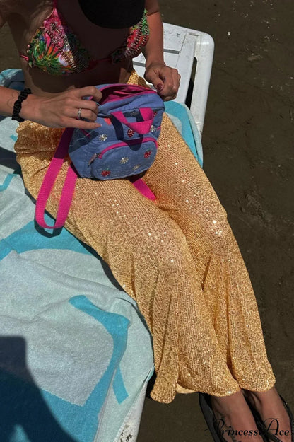 Sequin Slim-Fit Straight Casual Pants