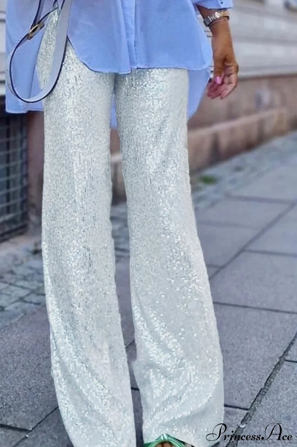 Sequin Slim-Fit Straight Casual Pants