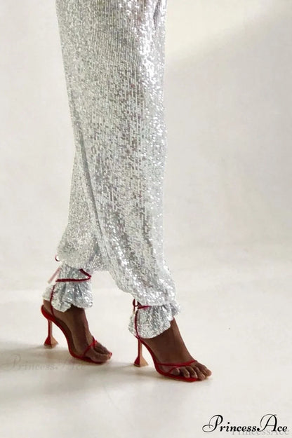 Sequin Slim-Fit Straight Casual Pants