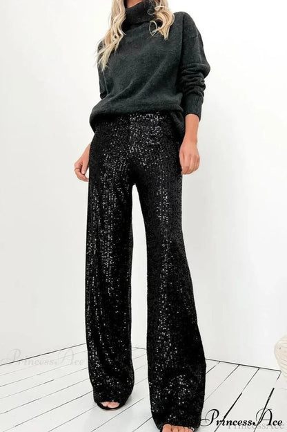 Sequin Slim-Fit Straight Casual Pants