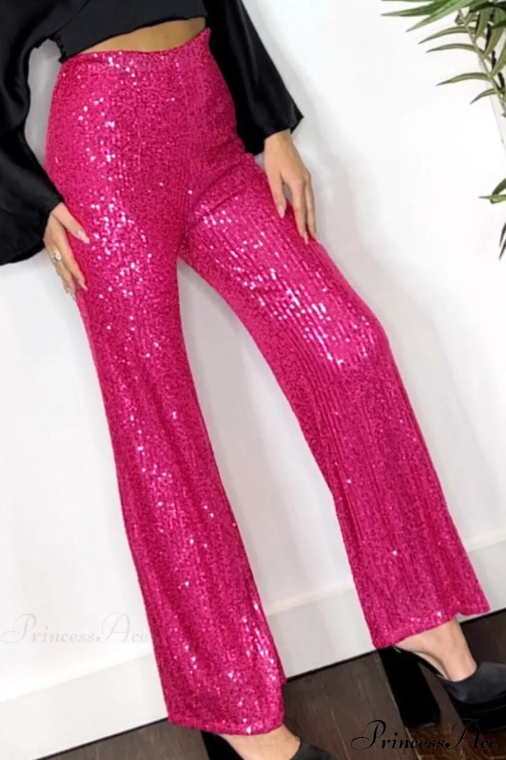 Sequin Slim-Fit Straight Casual Pants