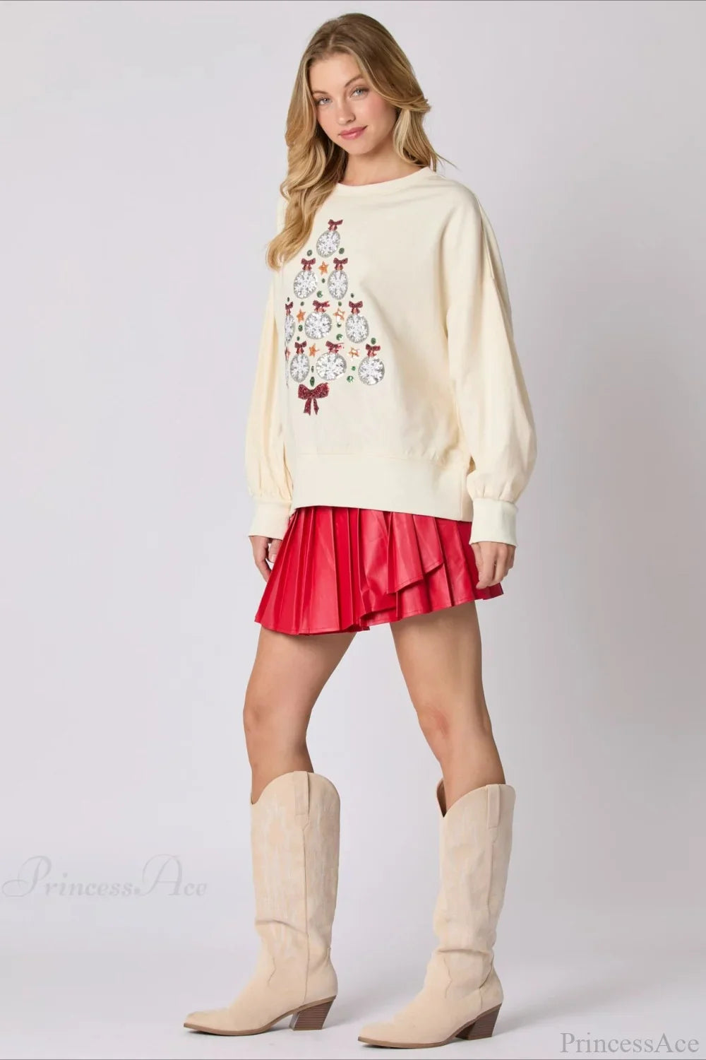 Sequined Crew Neck Pullover Sweatshirt