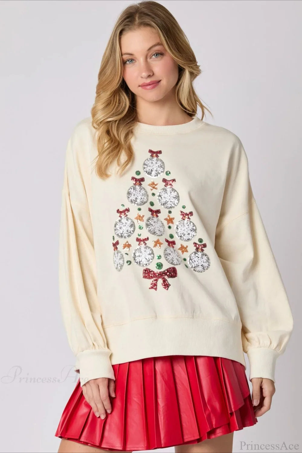 Sequined Crew Neck Pullover Sweatshirt