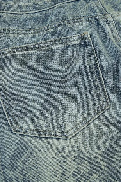 Serpentine Print Low Waist Straight Leg Jeans