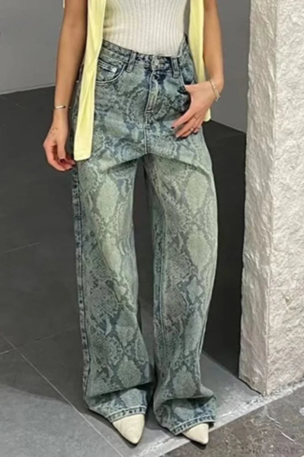 Serpentine Print Low Waist Straight Leg Jeans
