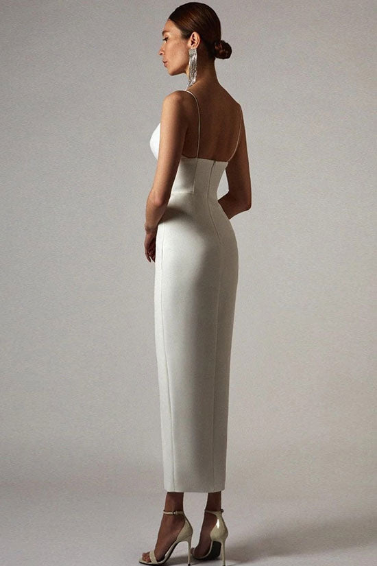 Deep V Spaghetti Strap Bandage High Slit Midi Dress