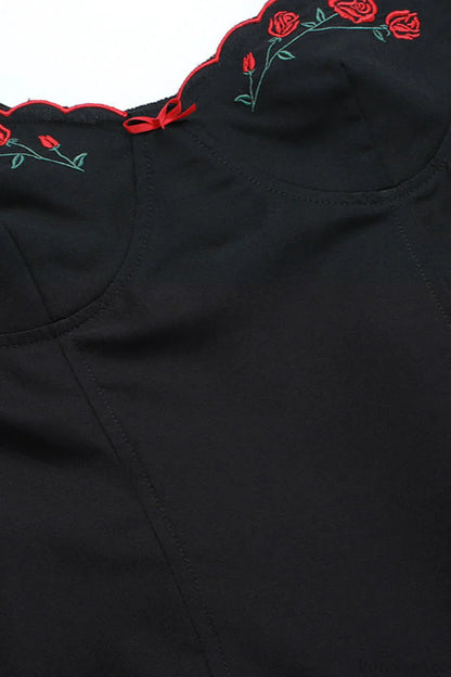 Sexy Embroidered Spaghetti Strap A Line Fitted Mini Dress