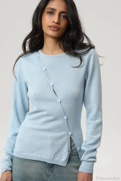 Sexy Irregular Crew Neck Long Sleeve Knit Sweater