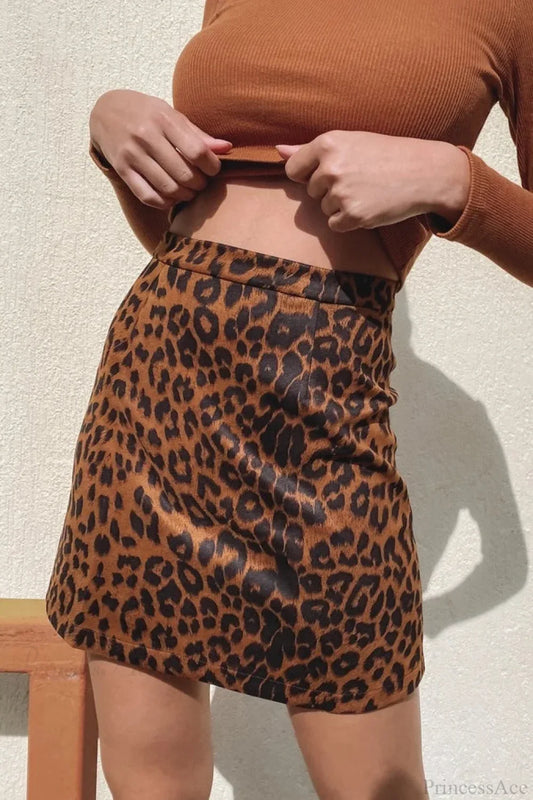 Sexy Leopard Suede Bodycon Skirt