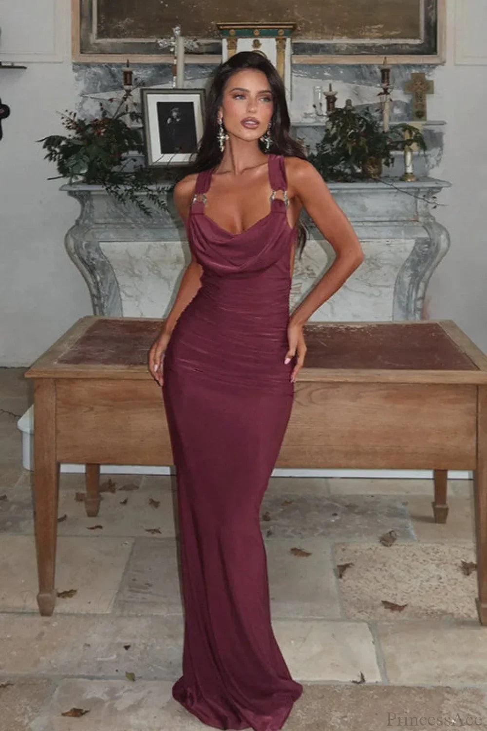 Sexy Peter Pan Halter Backless Bodycon Maxi Dress
