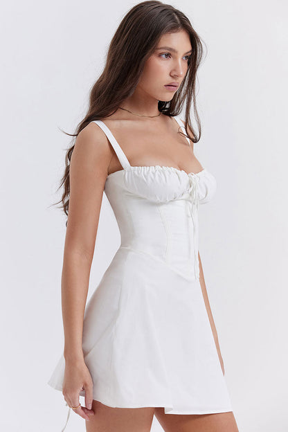 Tie Front Lace Up Back Corset Bustier Fit and Flare Mini Dress