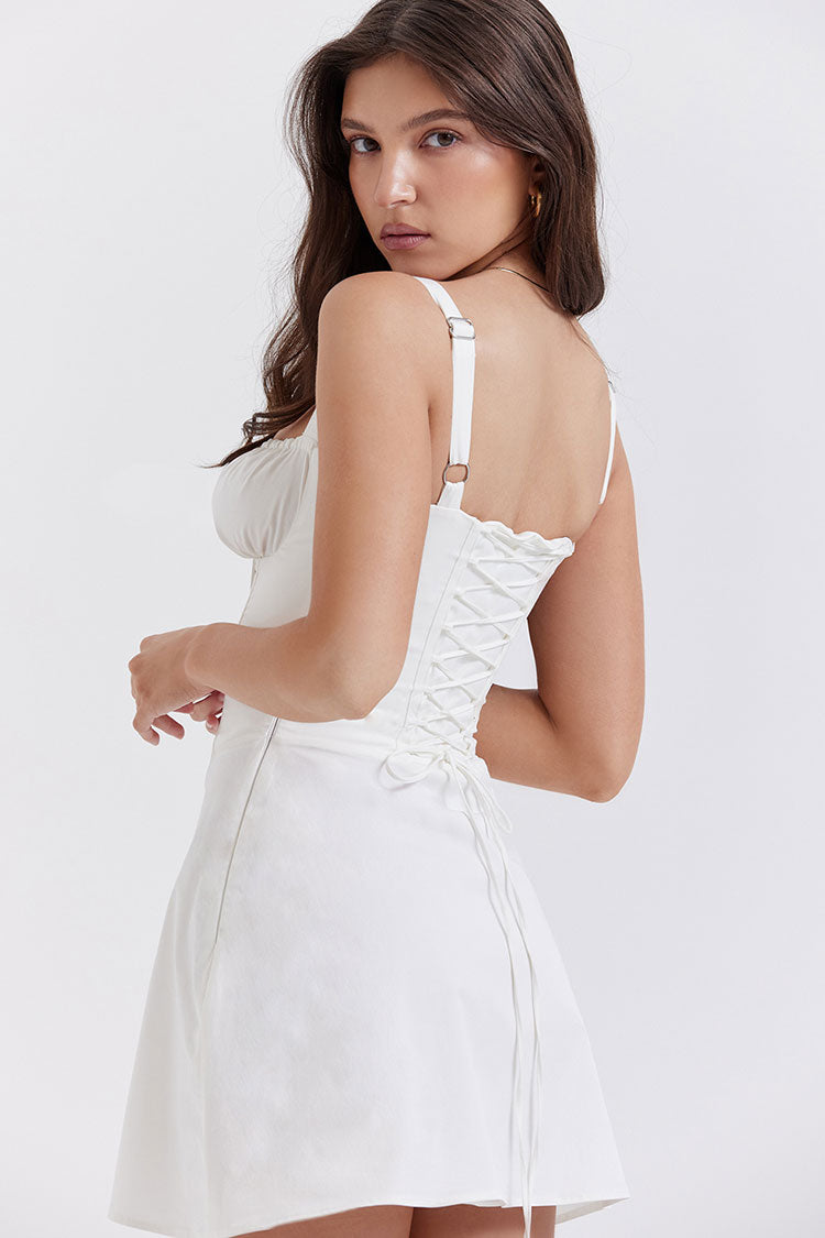 Tie Front Lace Up Back Corset Bustier Fit and Flare Mini Dress