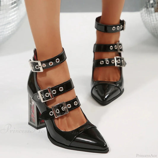 Sharp Toe Gothic Clasp Heels Tall Heel