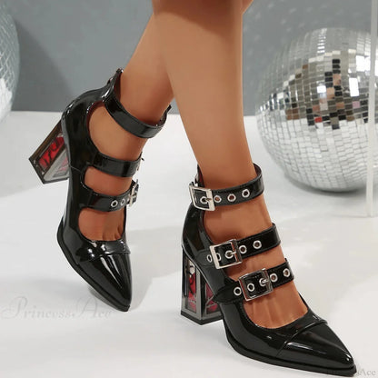 Sharp Toe Gothic Clasp Heels Tall Heel