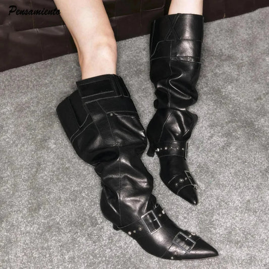 Sharp Toe Metal Rivet Gothic Tall Boot