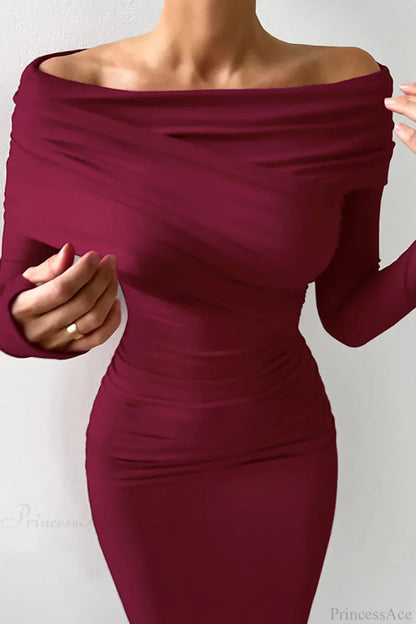 Sheath Off Shoulder Sleek Maxi Dress
