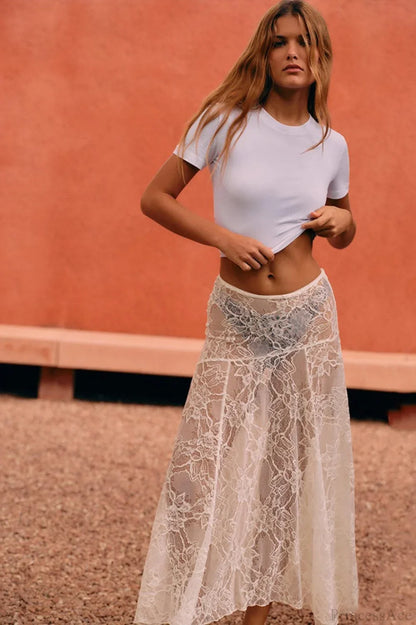 Sheer Floral Lace Maxi Skirt