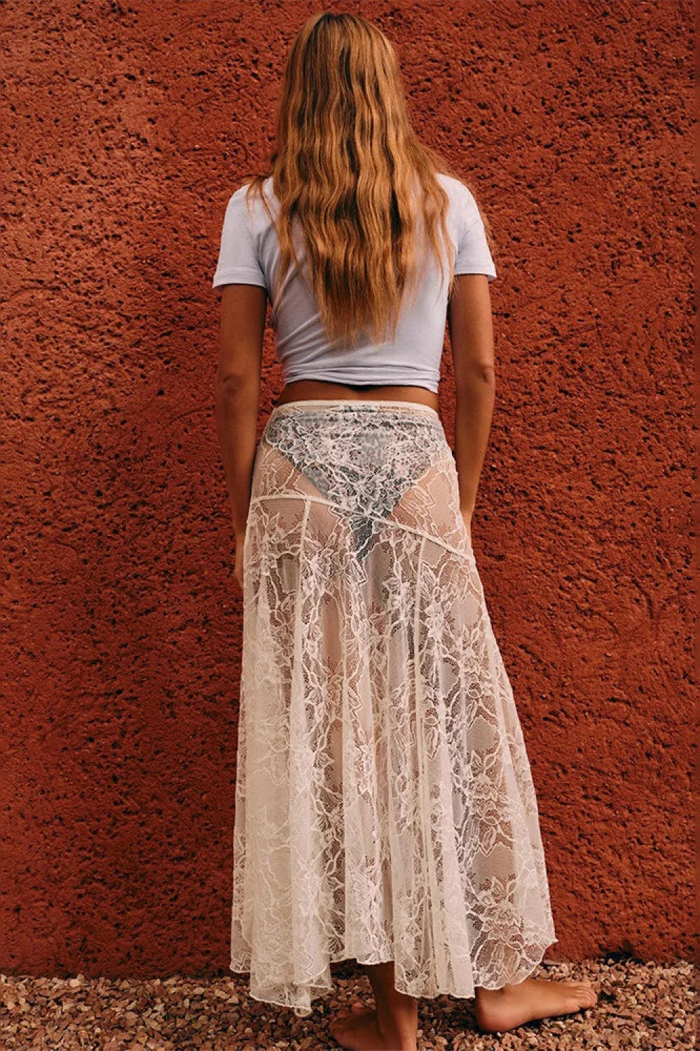 Sheer Floral Lace Maxi Skirt