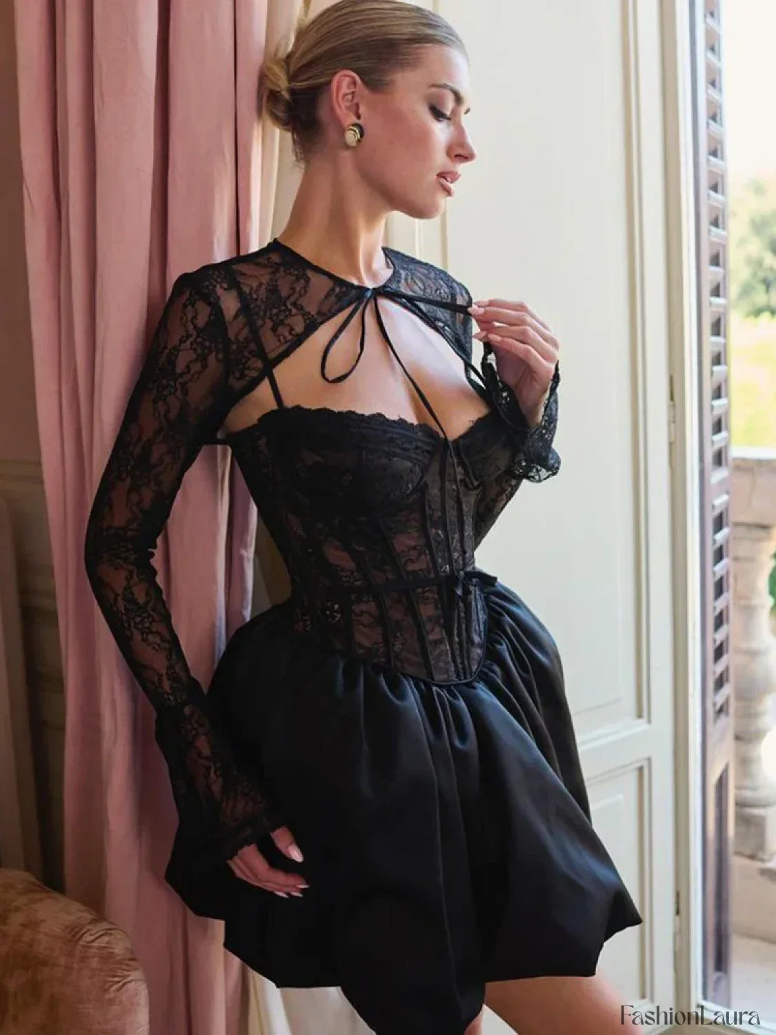 Sheer Lace Two-Piece Mini Dress
