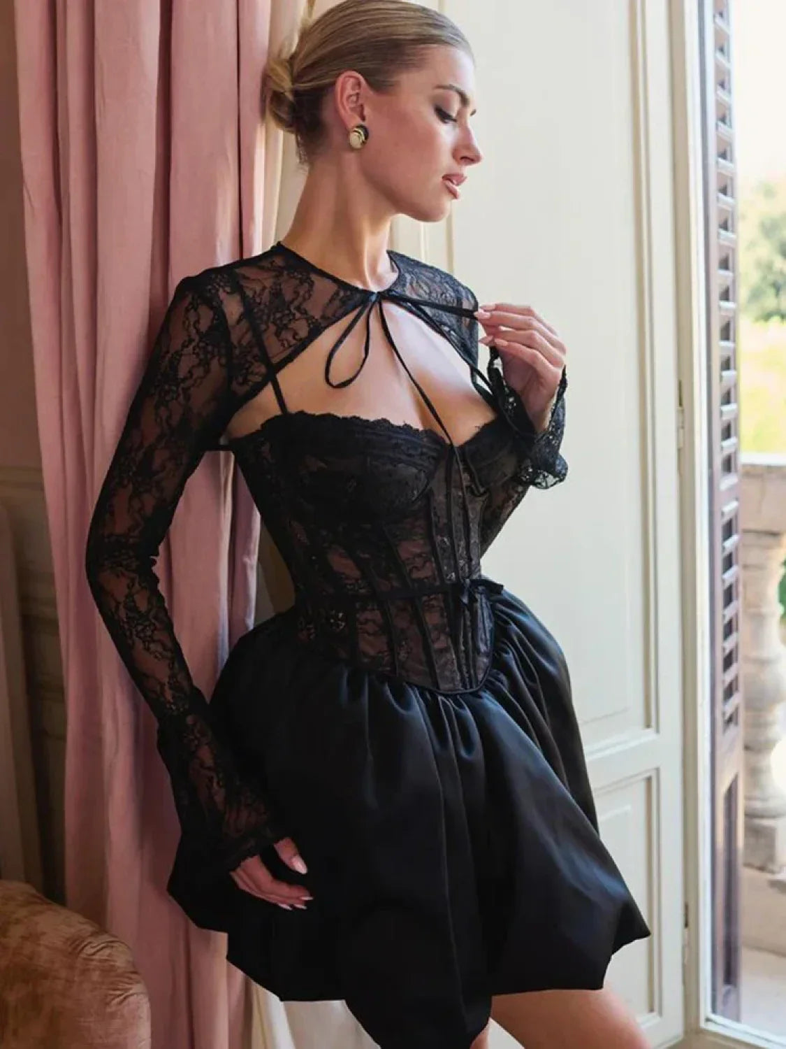 Sheer Lace Two-Piece Mini Dress