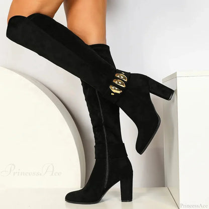 Shiny Leather Dark Over-the-Knee Elevated Boot