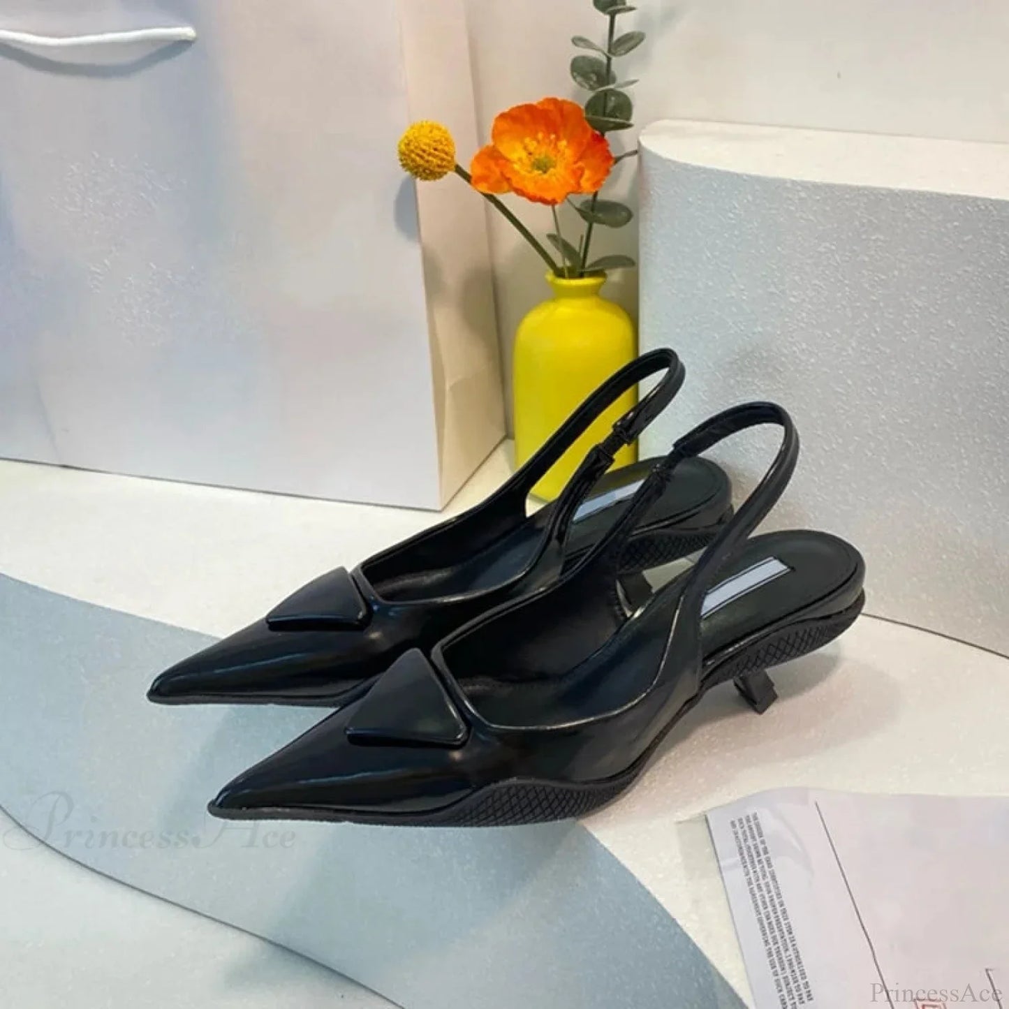 Shiny Leather Gothic Slingback Pointed Toe Tall Heel