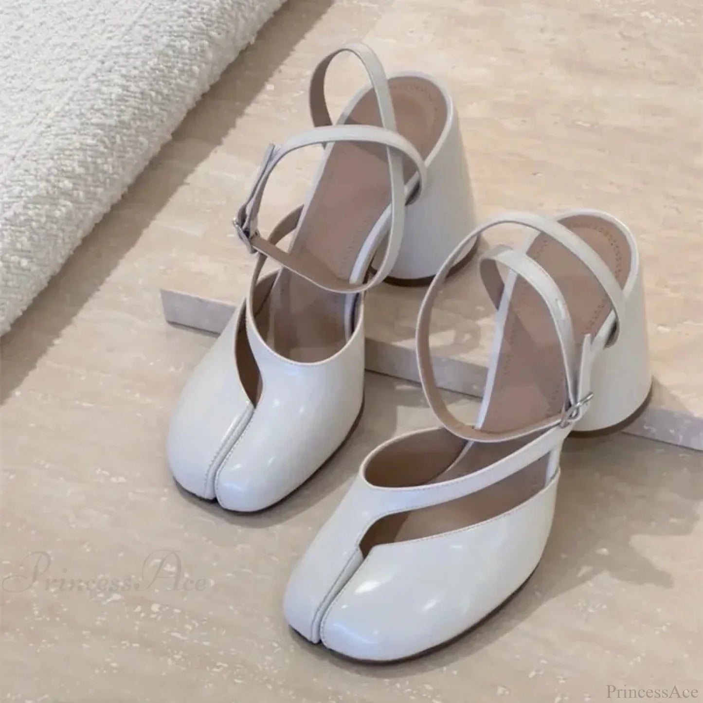 Shiny Leather Slingback Dark High Heel