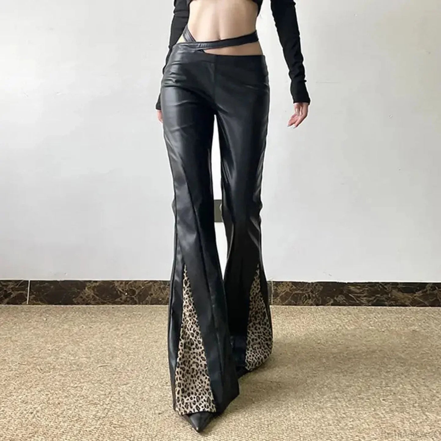 Short-Waisted Gothic Panther Leather Pant