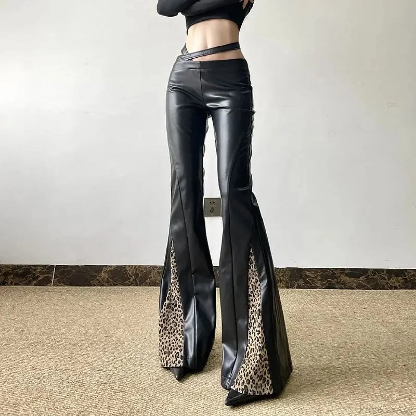 Short-Waisted Gothic Panther Leather Pant
