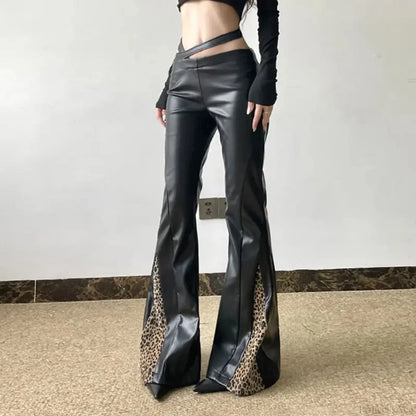 Short-Waisted Gothic Panther Leather Pant