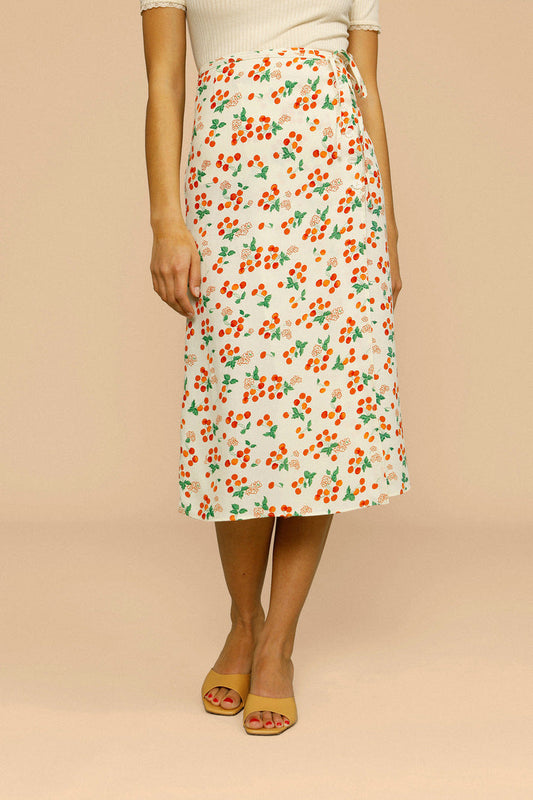 Silk Print Midi Skirt Red