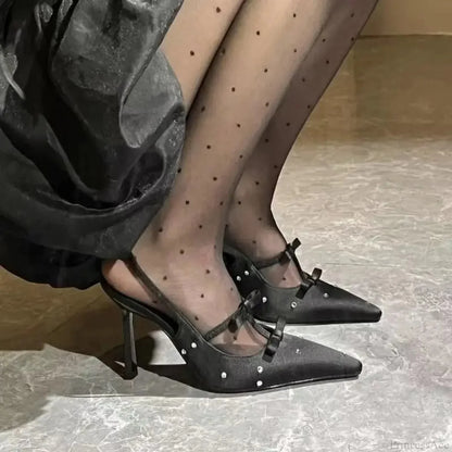 Silky Ribbon Gothic Rhinestones Mary Janes Tall Heel