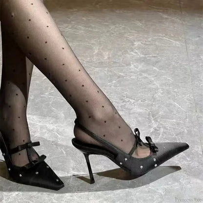 Silky Ribbon Gothic Rhinestones Mary Janes Tall Heel