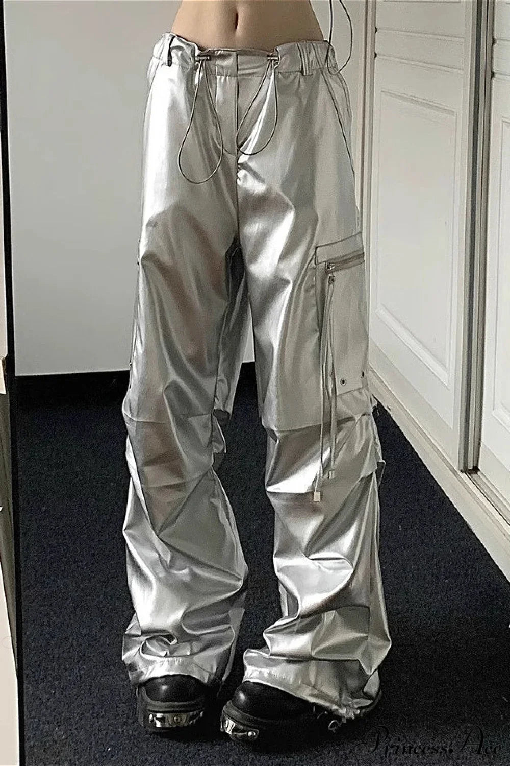 Silver Cuffed High Waist Cargo Pants