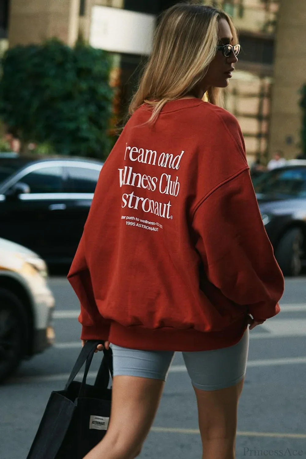 Simple Solid Color Letter Print Crew Loose Sweatshirts