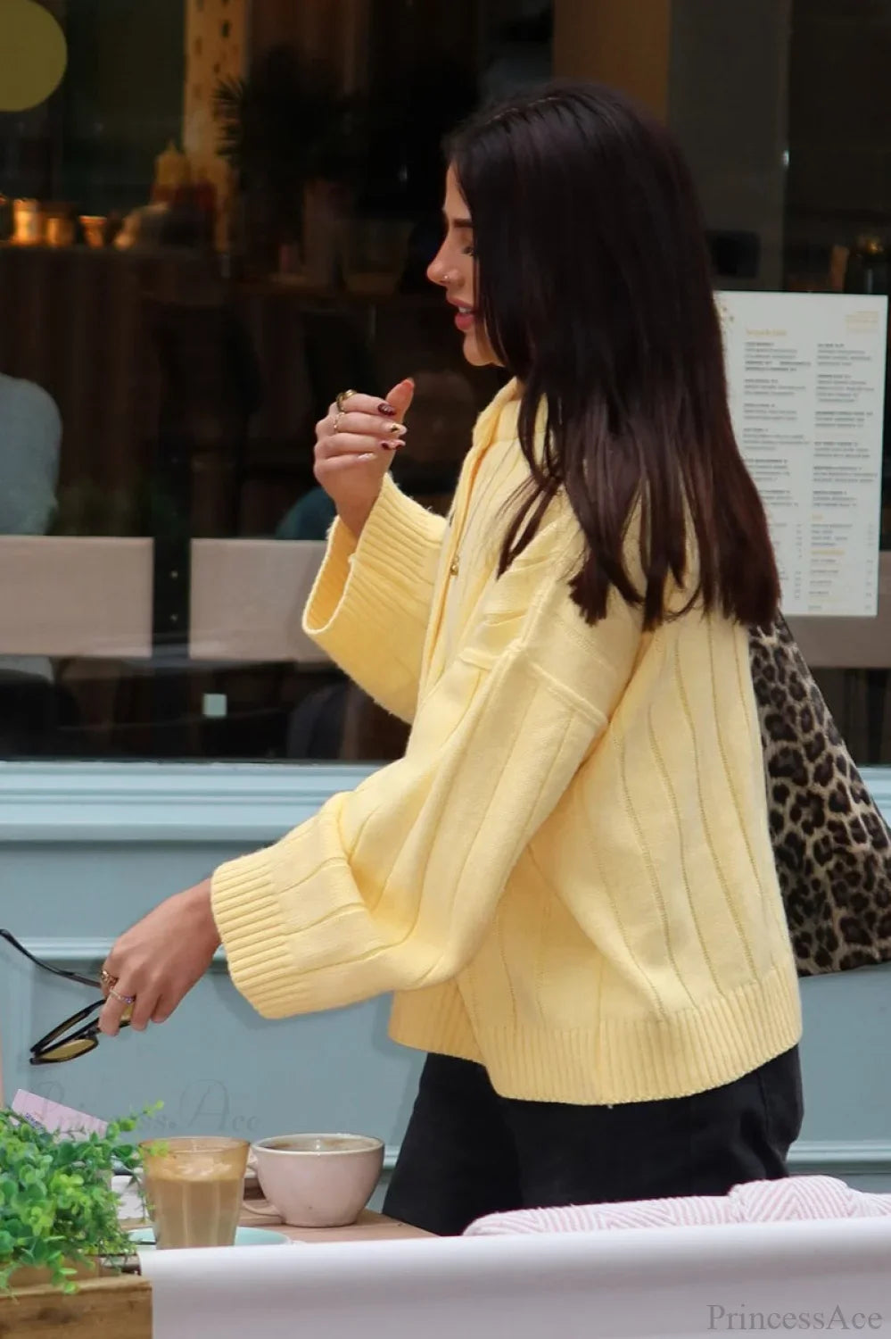 Simple Solid Rib Crewneck Oversized Cardigan Sweater