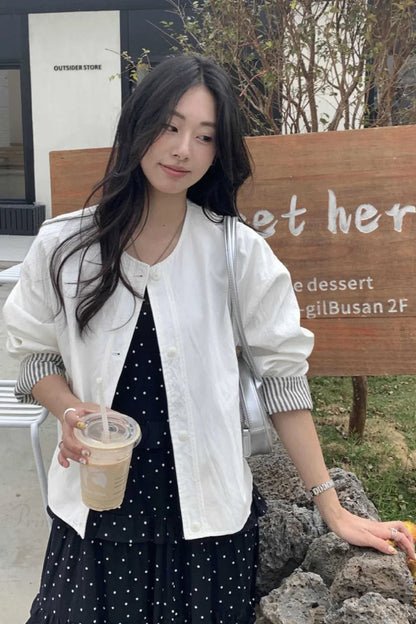 Simple Striped Sleeve Patchwork Casual Jacket