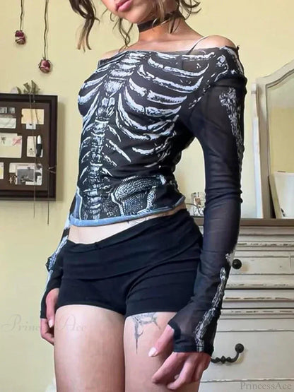 Skeleton Print Knit Top