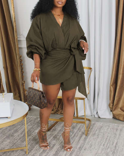 V-Neck Wrap Dres