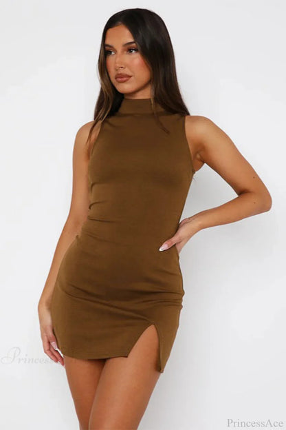 Sleeveless Slit Slim Elegant Mini Dress
