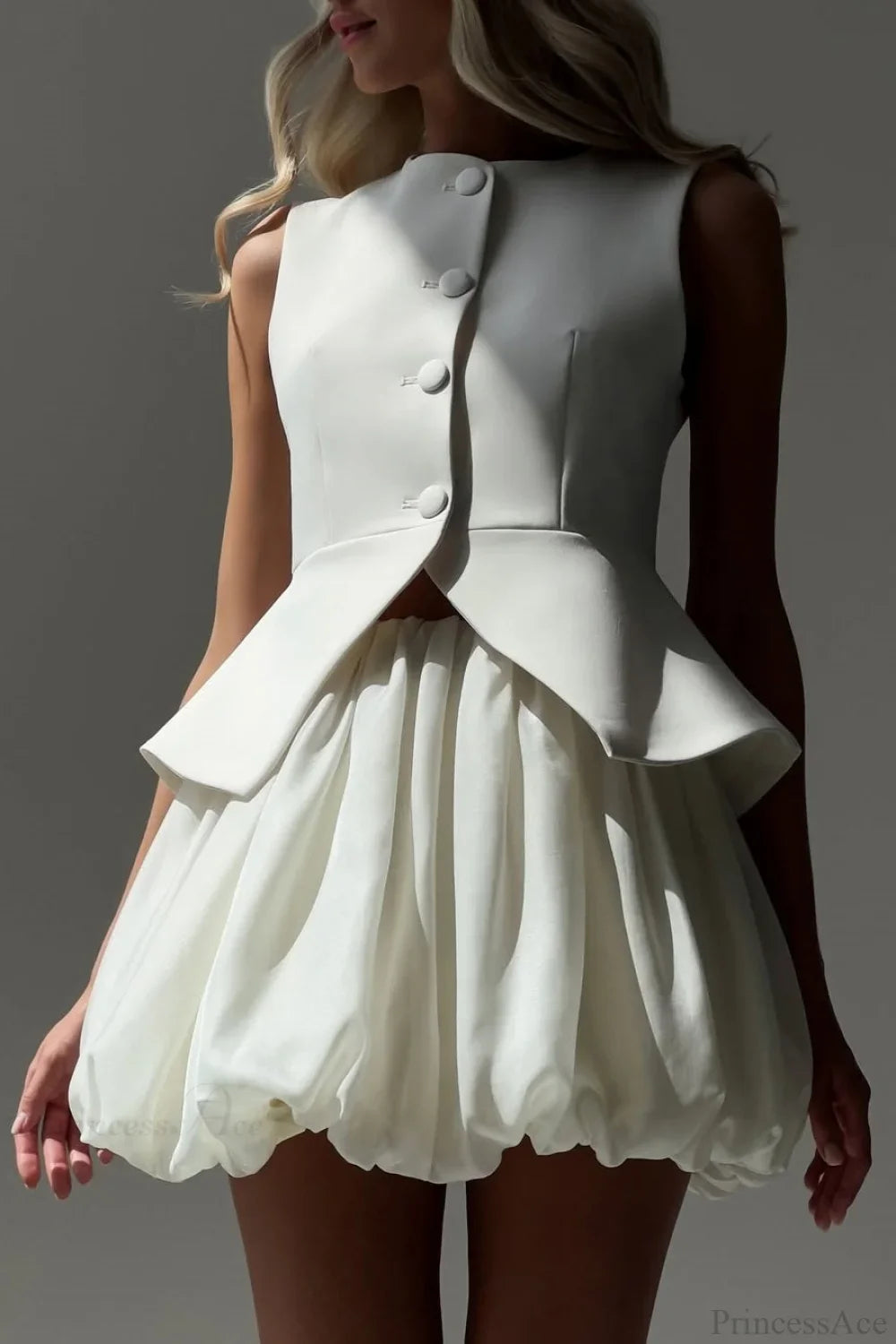 Sleeveless Vest Puff Skirt Two Piece Set