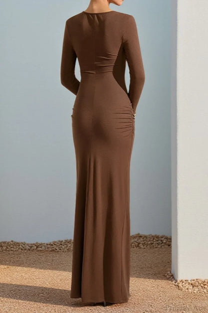 Slim Cutout Tie Metal Buckle Maxi Dress