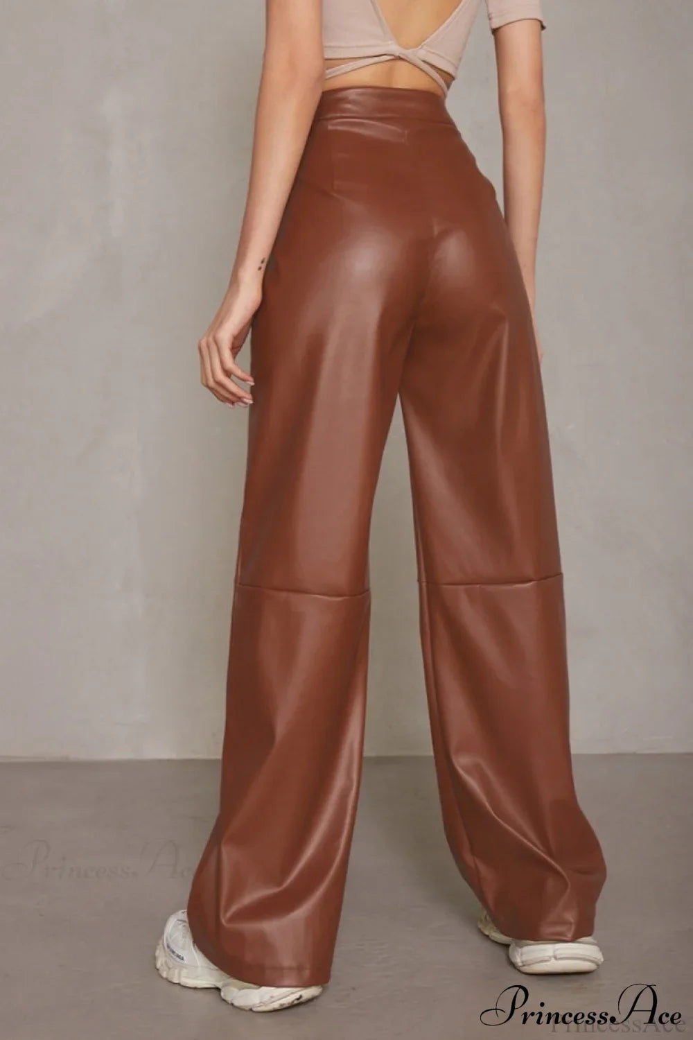 Slim Faux Leather High Waist Wide Leg Pants