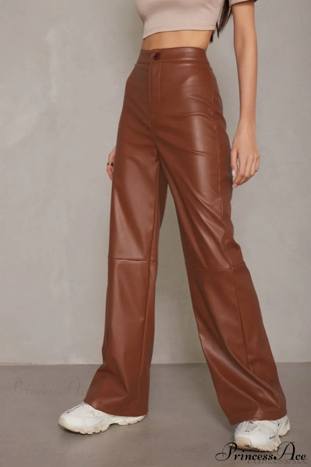 Slim Faux Leather High Waist Wide Leg Pants