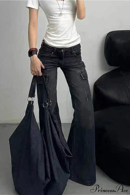 Slim Fit Low Waist Denim Cargo Pants