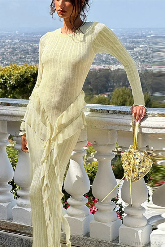 Slim Ruffled Hem Elegant Maxi Dress