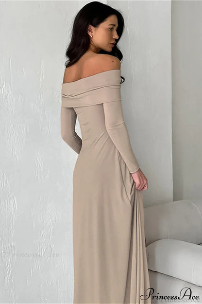 Slinky Off Shoulder Minimal Formal Maxi Dress