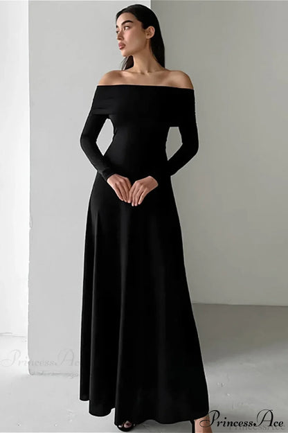 Slinky Off Shoulder Minimal Formal Maxi Dress