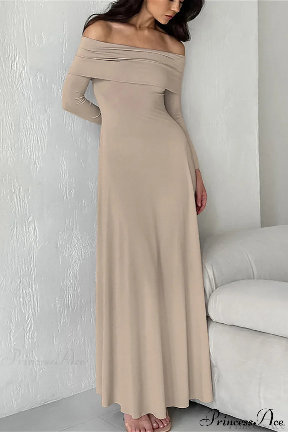 Slinky Off Shoulder Minimal Formal Maxi Dress